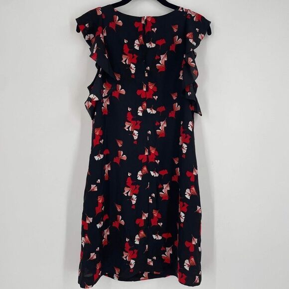 Banana Republic Floral Print Flutter Sleeve Shift Dress Black Red Size 0 XS - Picture 6 of 13